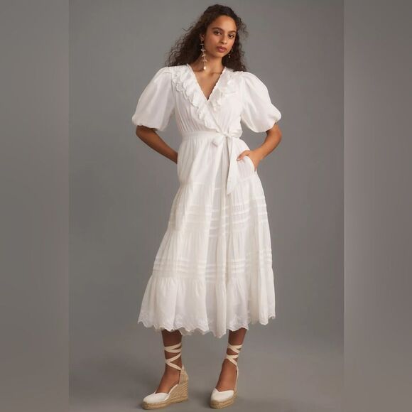 Anthropologie Love the Label XL NWT Short-Sleeve Ruffled Tiered Wrap Maxi Dress - Picture 3 of 5